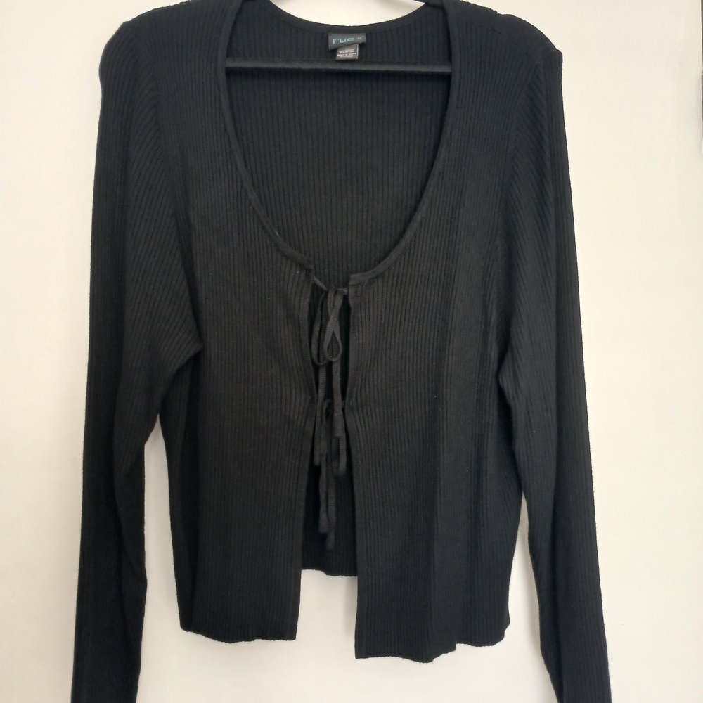 Rue+ Black Long Sleeve Ribbed Knit Tie-front Top Cardigan 4X NWOT